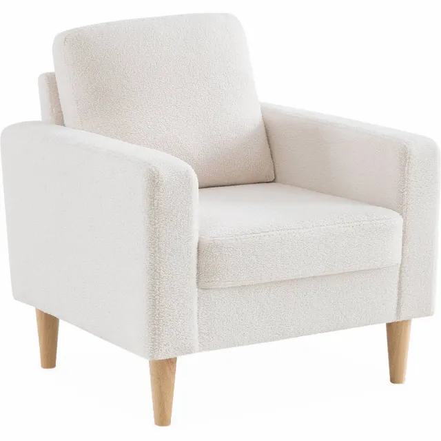sweeek Fauteuil 1 zitplaats met houten poten en bouclé stof - bjorn Crème