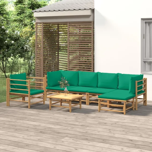 vidaXL 7-delige Loungeset met kussens bamboe groen, foto 2
