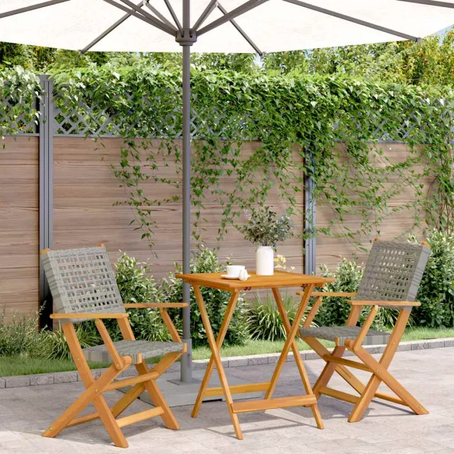 vidaXL 3-delige Bistroset poly rattan en massief hout grijs, foto 2
