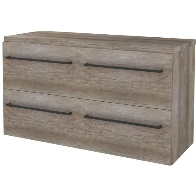Boss & Wessing Badmeubelset BWS Salt 120x46cm Met Grepen 4 Lades Met Afdekplaat Scotch Oak Bruin