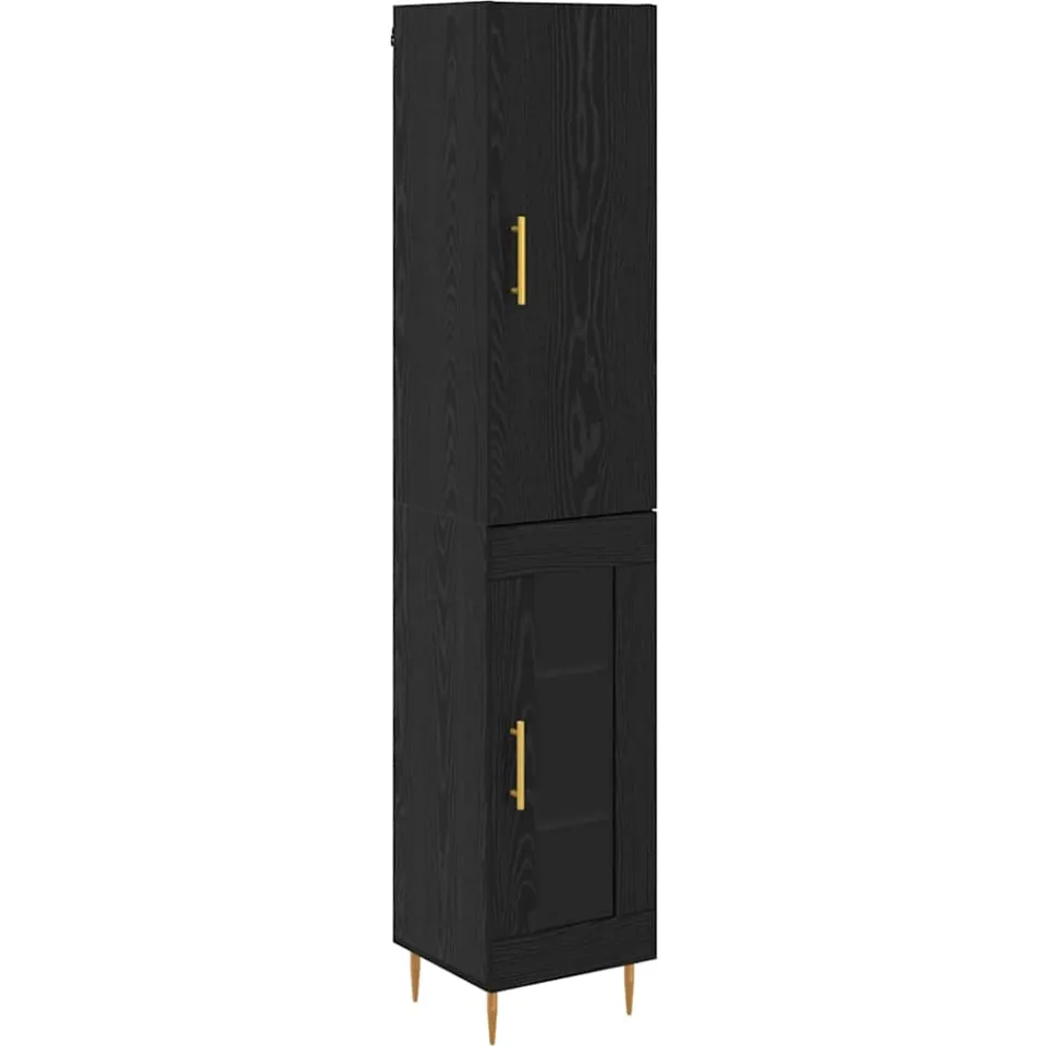 vidaXL Hoge kast 2 st Zwart Eiken 34,5 x 34 x 180 cm Bewerkt hout, foto 3