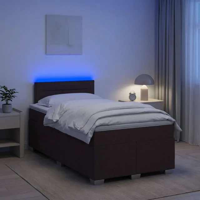 vidaXL Boxspring Bed met Matras en LED Donkerbruin 120 x 190 cm Stof