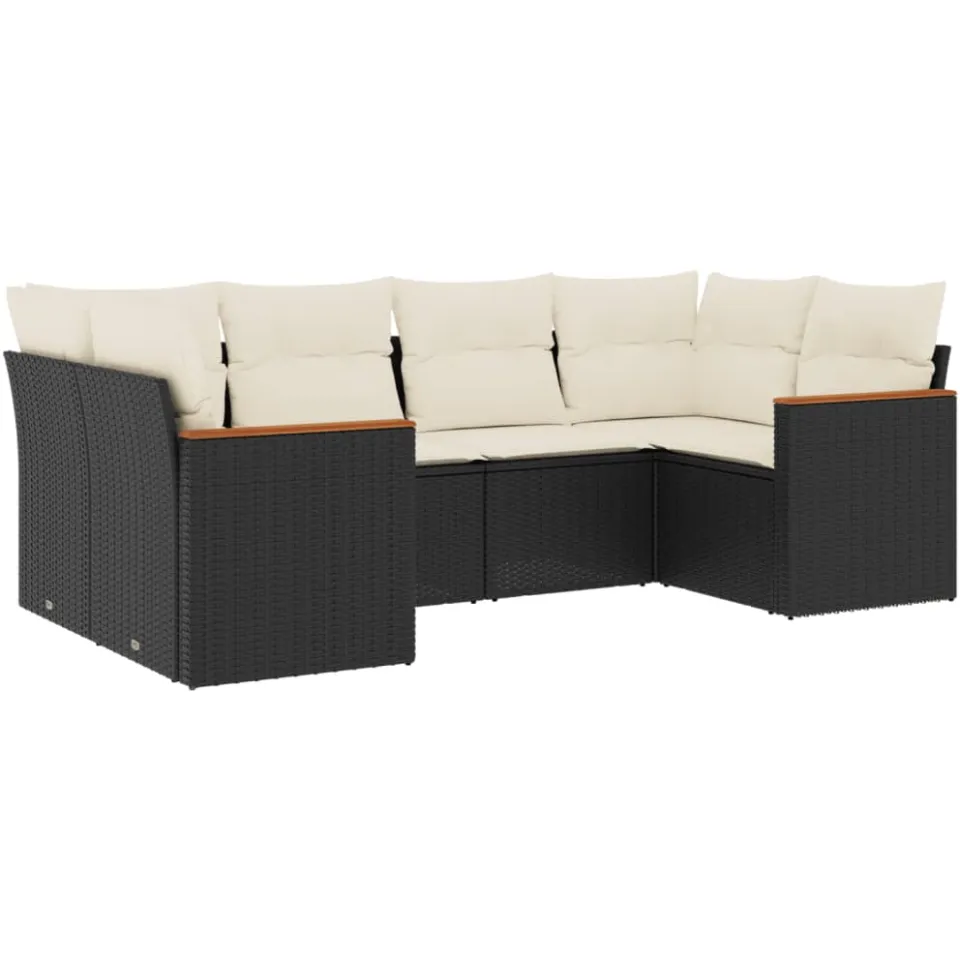 vidaXL 6-delige Loungeset met kussens poly rattan zwart