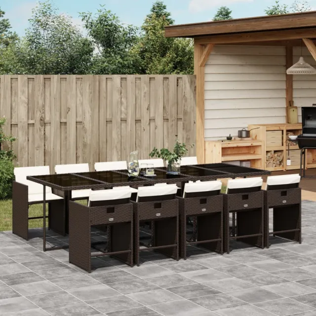 vidaXL 11-delige Tuinset met kussens poly rattan bruin, foto 2