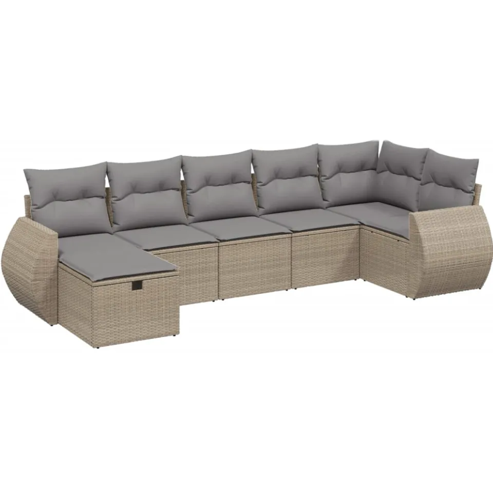 vidaXL 7-delige Loungeset met kussens poly rattan gemengd beige, foto 3