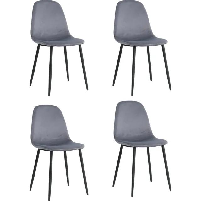 Lina Napoli Eetkamerstoelen - Grijs - Set van 4 - Fluweel - Velvet
