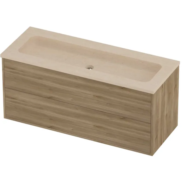 Proline Rollo Badmeubelset Hardsteen Elegant Zonder Gat 120x46x54 cm Sand Stone Cider Oak Eiken