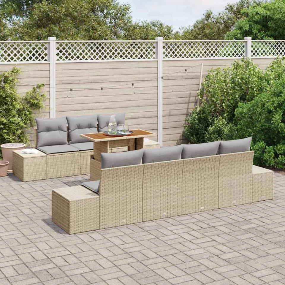 vidaXL Tuin Sofa Set 8 st Beige Poly riet, foto 3
