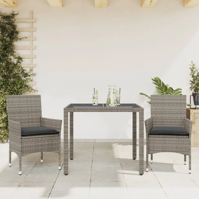 vidaXL 3-delige Tuinset met kussens poly rattan en glas grijs, foto 2