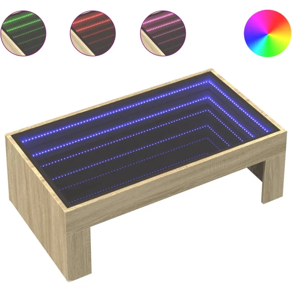 vidaXL Salontafel met Infinity LED 90x50x30 cm sonoma eikenkleurig, foto 3