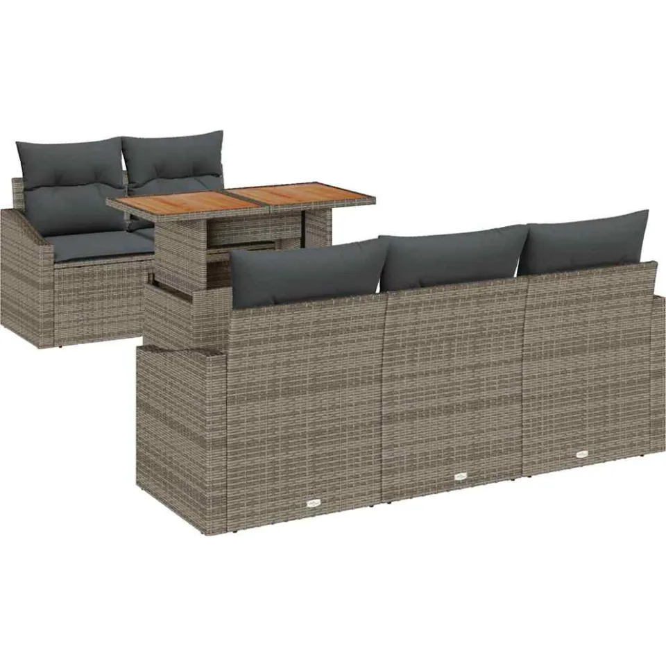 vidaXL Tuin Sofa Set 6 st Grijs Poly riet