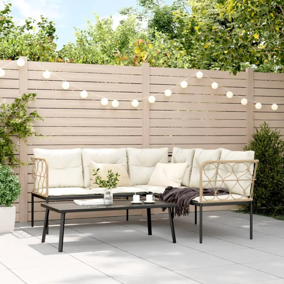 vidaXL Loungeset met kussens staal en textileen zwart, foto 3
