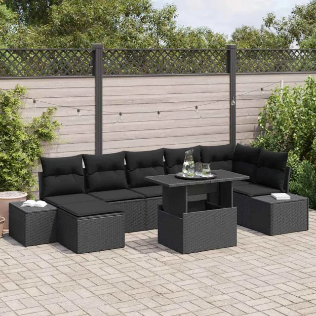 vidaXL Tuin Sofa Set 8 st Zwart poly rattan, foto 2