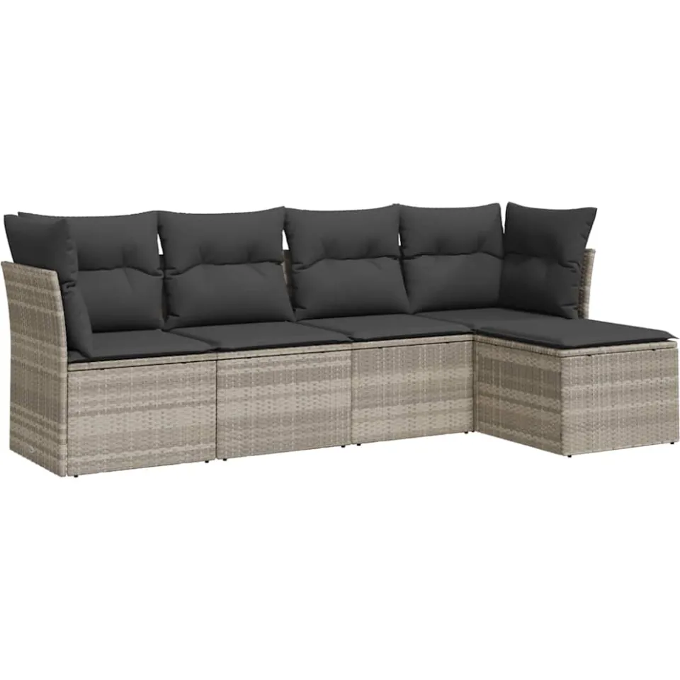 vidaXL 5-delige Loungeset met kussens poly rattan lichtgrijs grijs, foto 3