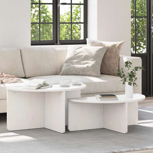 vidaXL Salontafel 2 st Wit 79 x 39,5 x 40 cm Massief grenenhout, foto 2