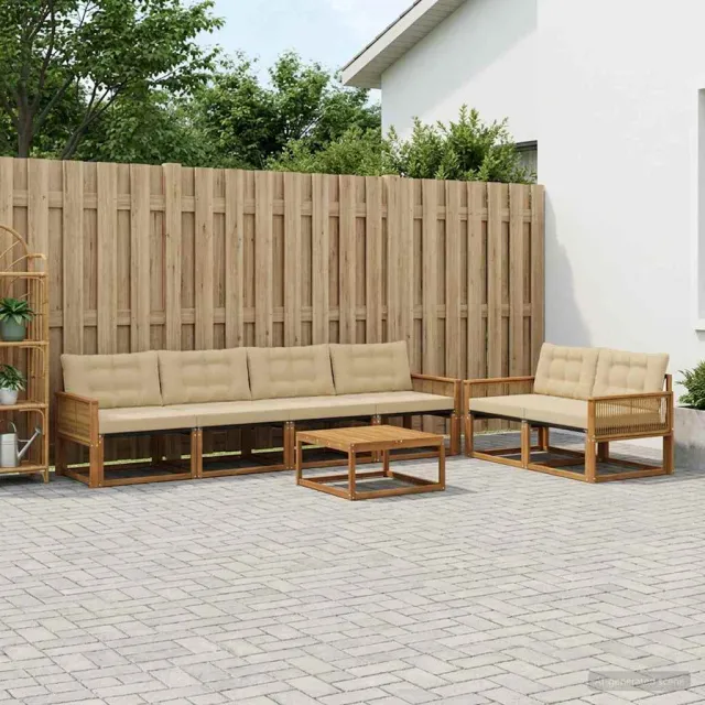 vidaXL Buiten bankenset 7 st 6-zits Natuurlijk en Beige