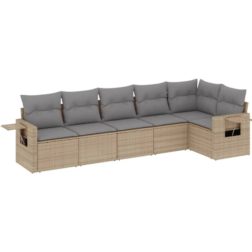vidaXL 6-delige Loungeset met kussens poly rattan beige, foto 3