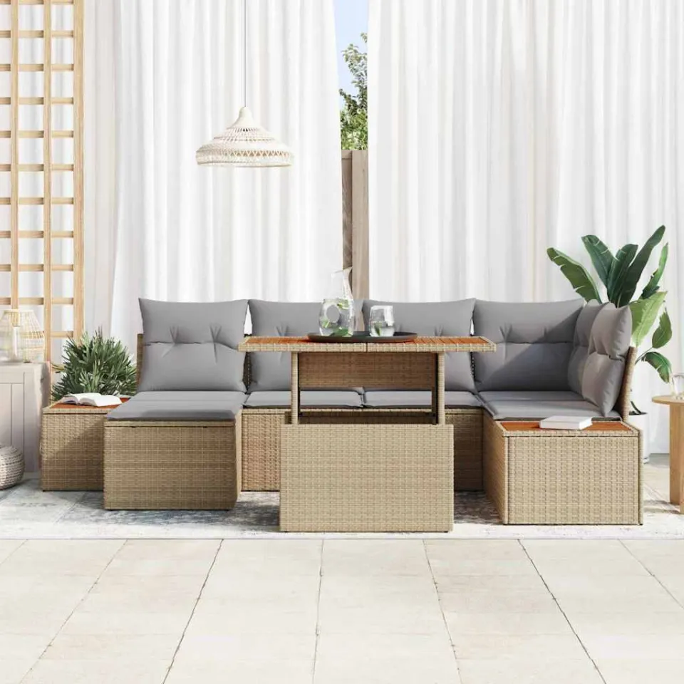 vidaXL Tuin Sofa Set 7 st Beige Poly riet, foto 3