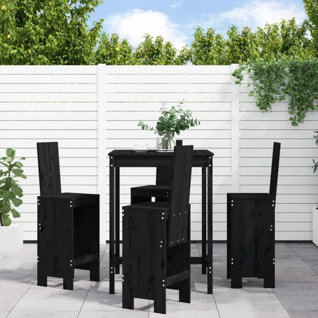 vidaXL 5-delige Barset massief grenenhout zwart, foto 2
