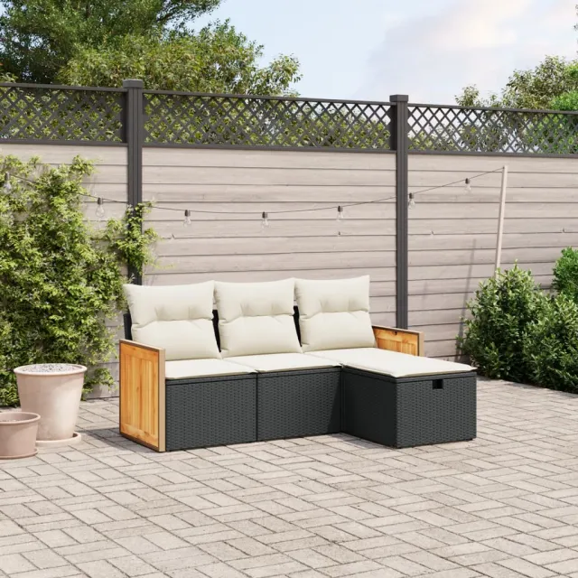 vidaXL 4-delige Loungeset met kussens poly rattan zwart, foto 2
