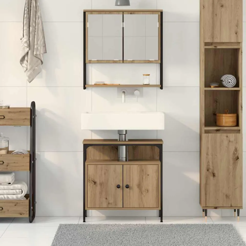 vidaXL Badkamermeubelset 2 st Bruin Bewerkt hout, foto 3