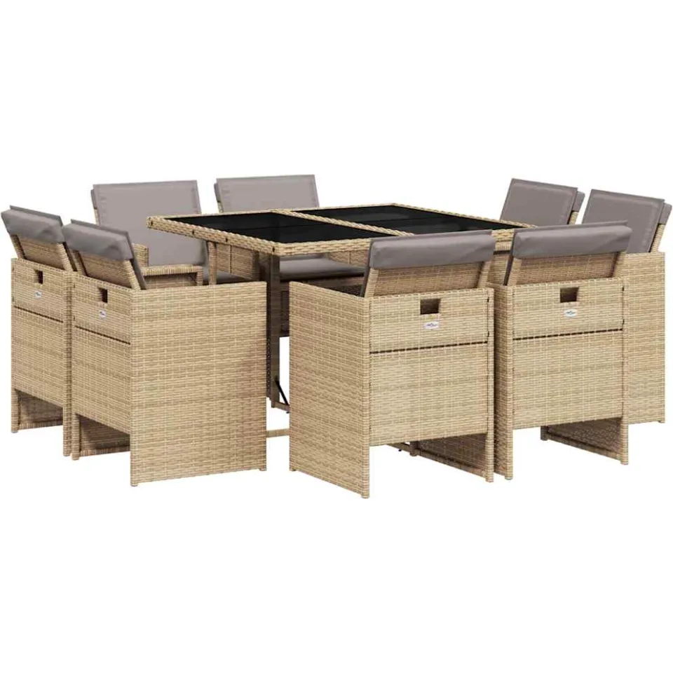 vidaXL 9-delige Tuinset met kussens poly rattan gemengd beige, foto 3