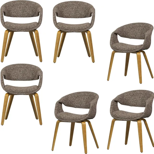 WOOOD Yossi Eetkamerstoelen Houten Naturel Poot - Bruin - Set van 6 bruin/naturel