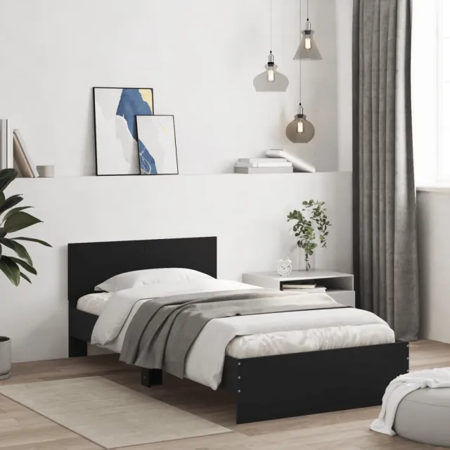 vidaXL Bedframe met hoofdbord bewerkt hout zwart 100x200 cm