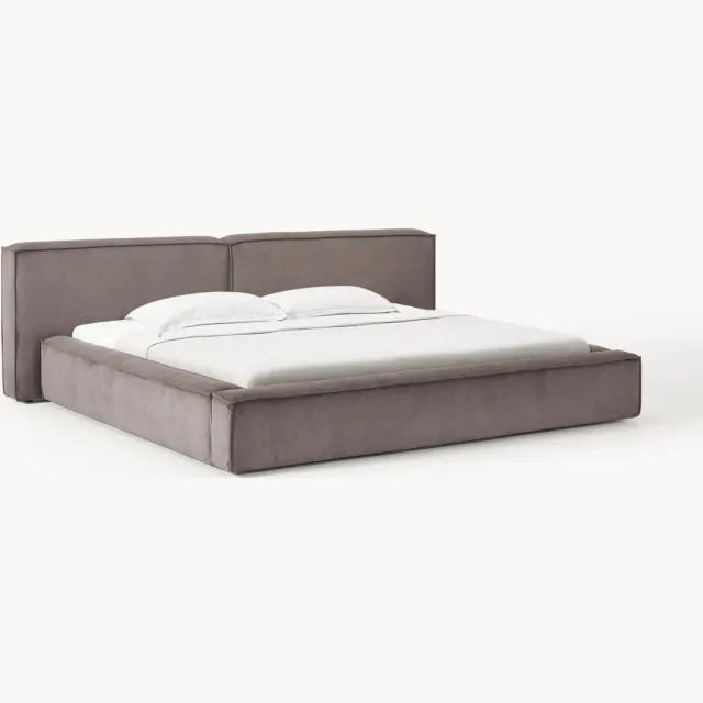 Westwing Collection Gestoffeerd bed Lennon van corduroy Taupe
