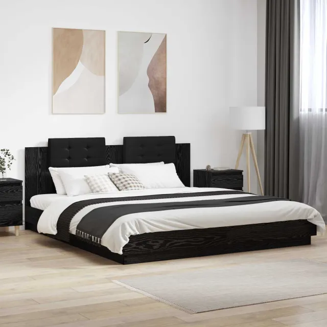 vidaXL Bedframe met Hoofdeinde Zwart Eiken 180 x 200 cm Bewerkt hout