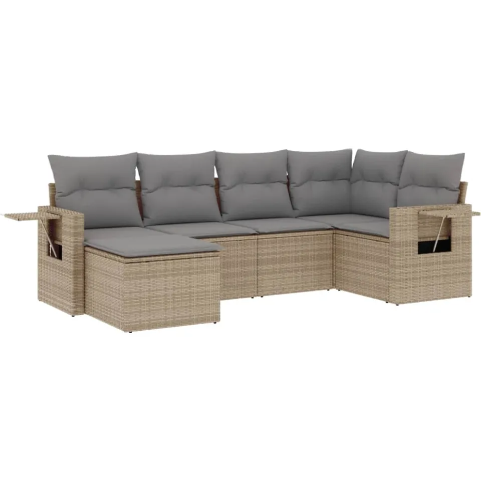 vidaXL 6-delige Loungeset met kussens poly rattan beige, foto 3