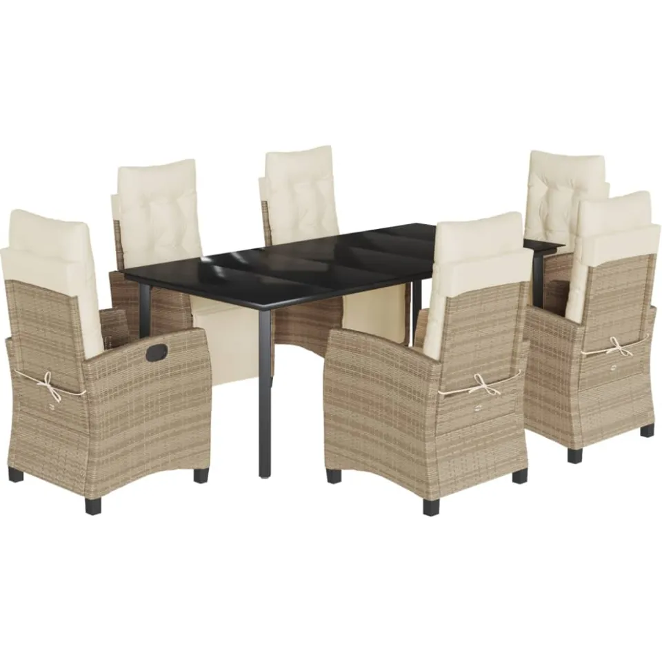 vidaXL 7-delige Tuinset met kussens poly rattan beige, foto 3