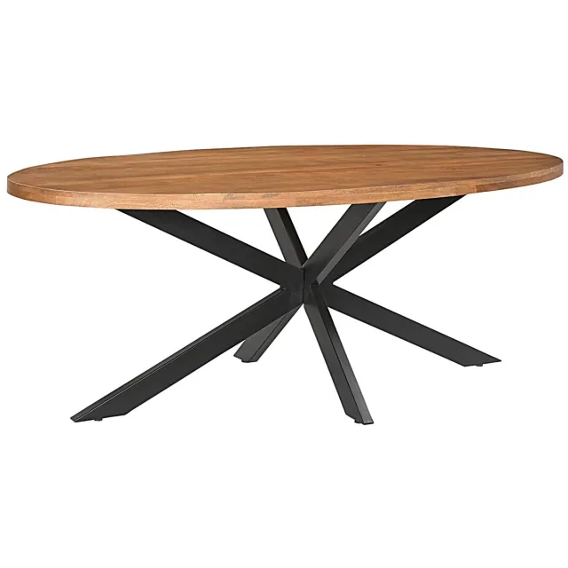 Meubelplaats ovale mango Eettafel met spinpoot industrieel design 200x100 cm - Zwarte Metalen Matrixpoot - mangohout ovaal Naturel