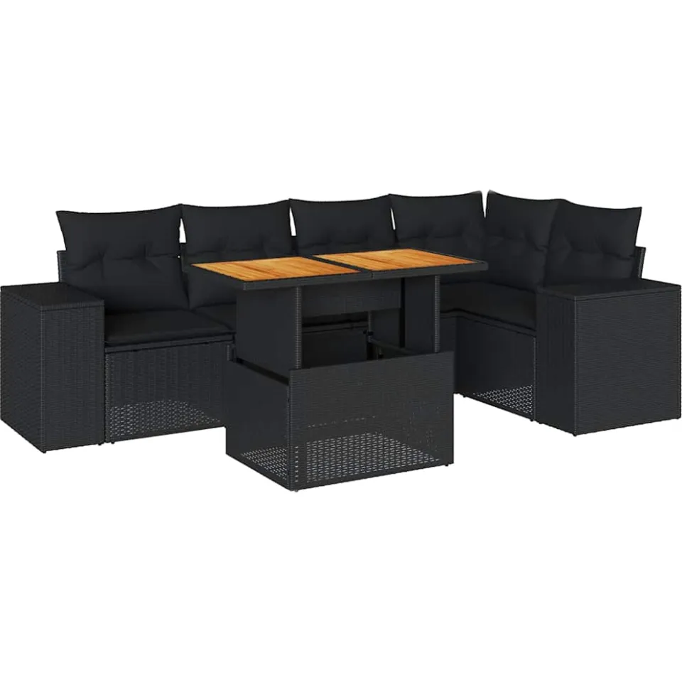 vidaXL 6-delige Loungeset met kussens poly rattan zwart