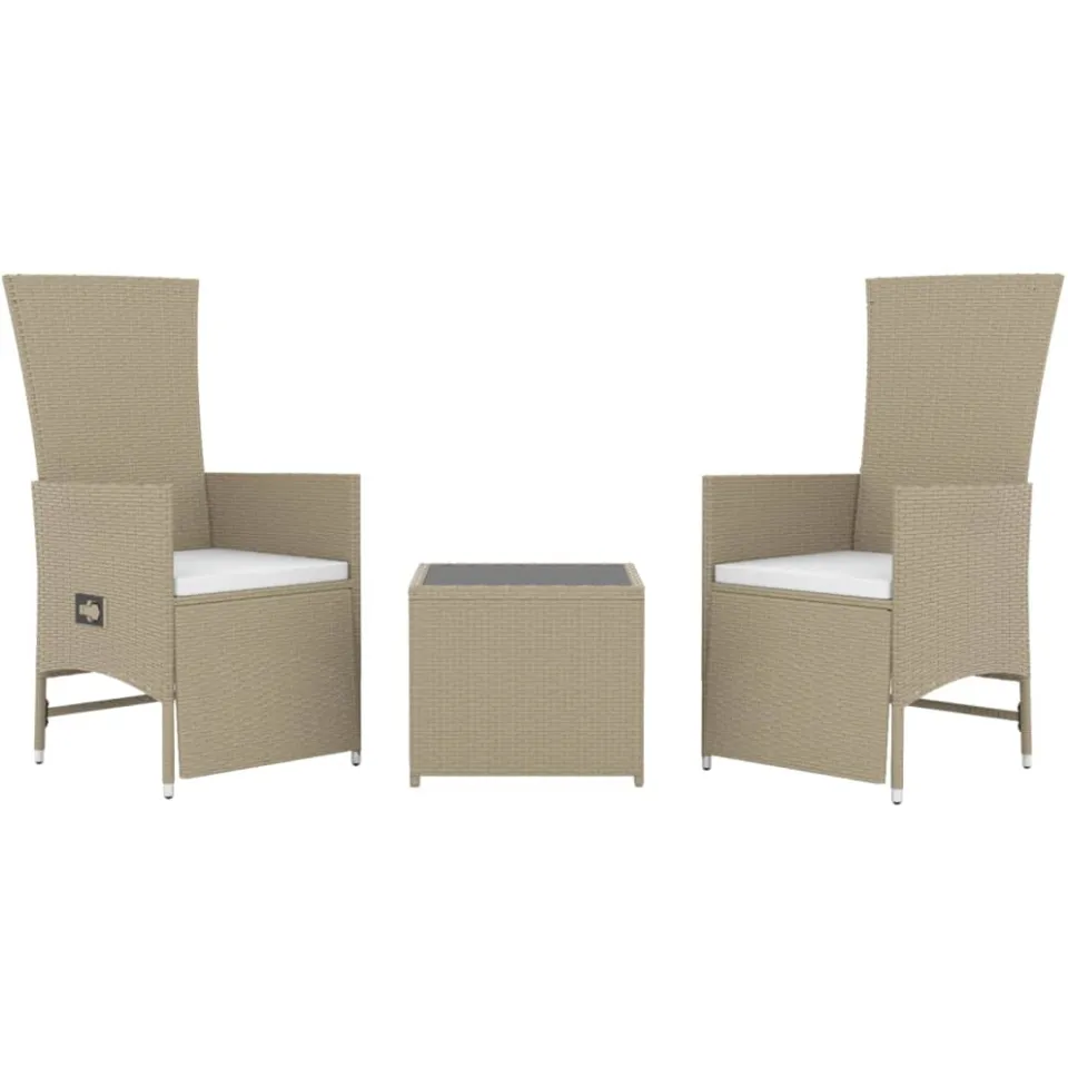 vidaXL 3-delige Loungeset poly rattan en staal beige