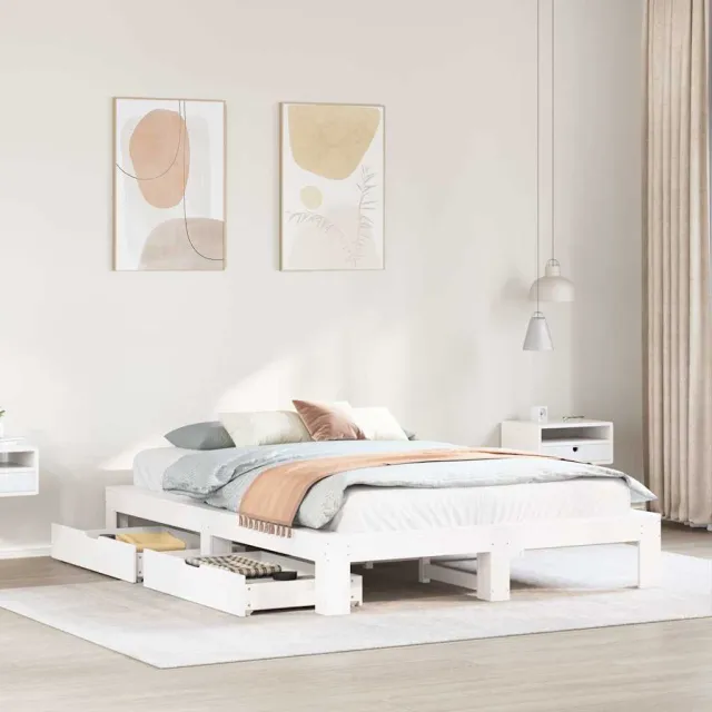 vidaXL Bedframe zonder matras massief grenenhout wit 150x200 cm