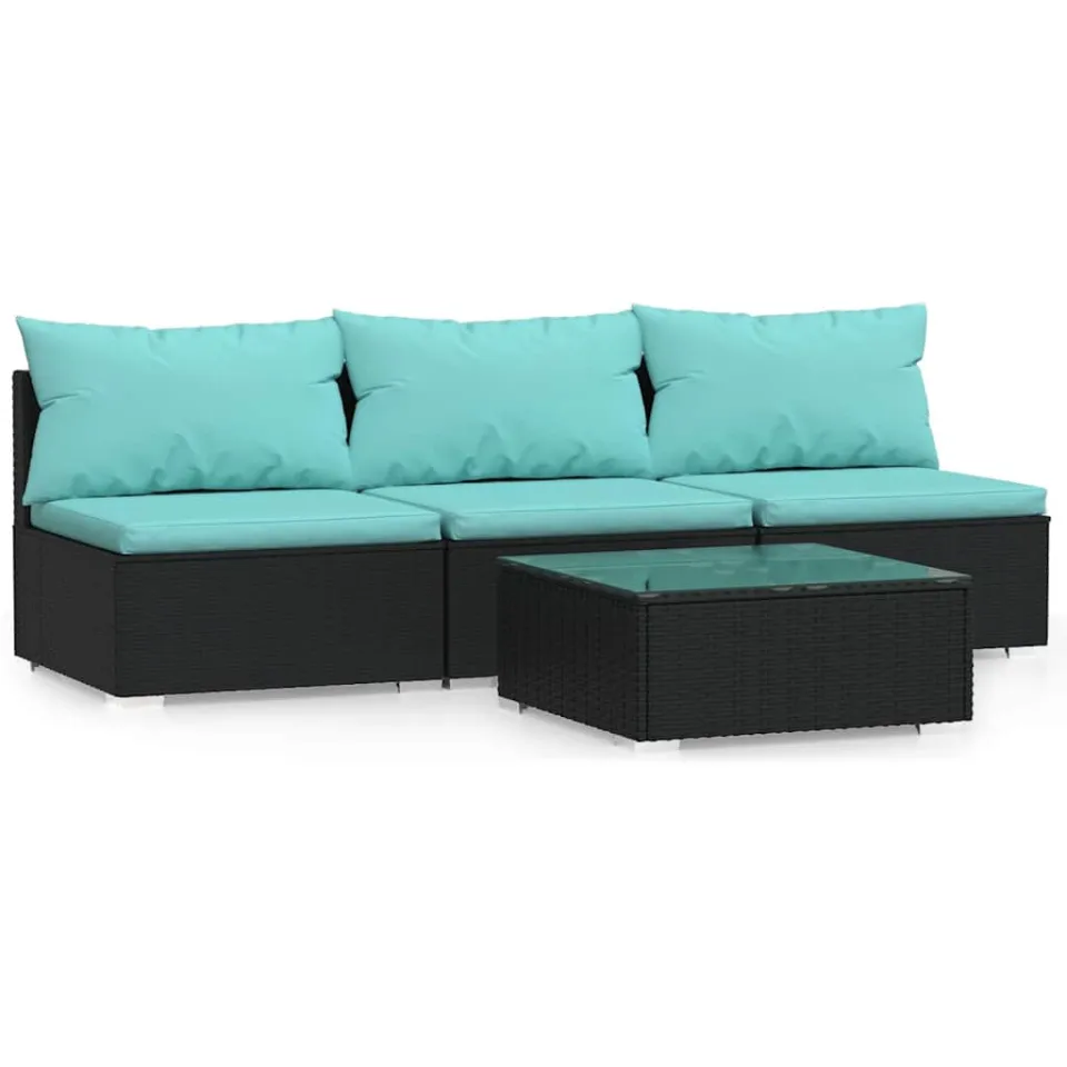 vidaXL 4-delige Loungeset met kussens poly rattan zwart, foto 3