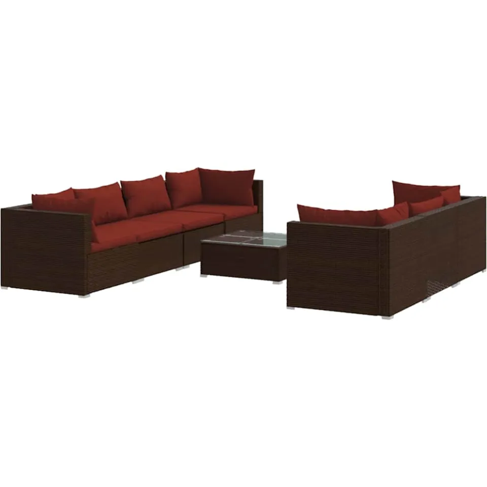 vidaXL 8-delige Loungeset met kussens poly rattan bruin, foto 3