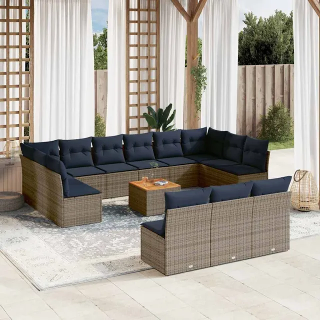 vidaXL 14-delige Loungeset met kussens poly rattan grijs, foto 2