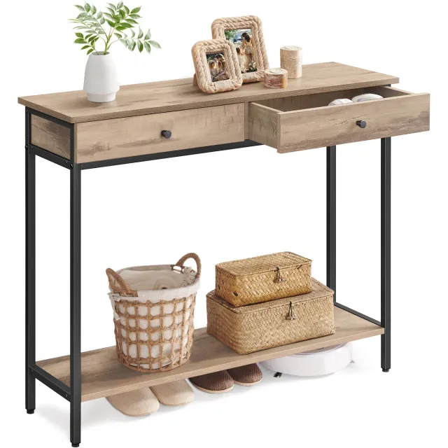 jently haltafel - halkastje - salontafel - consoletafel - bijzettafel - met 2 laden - donker kaki