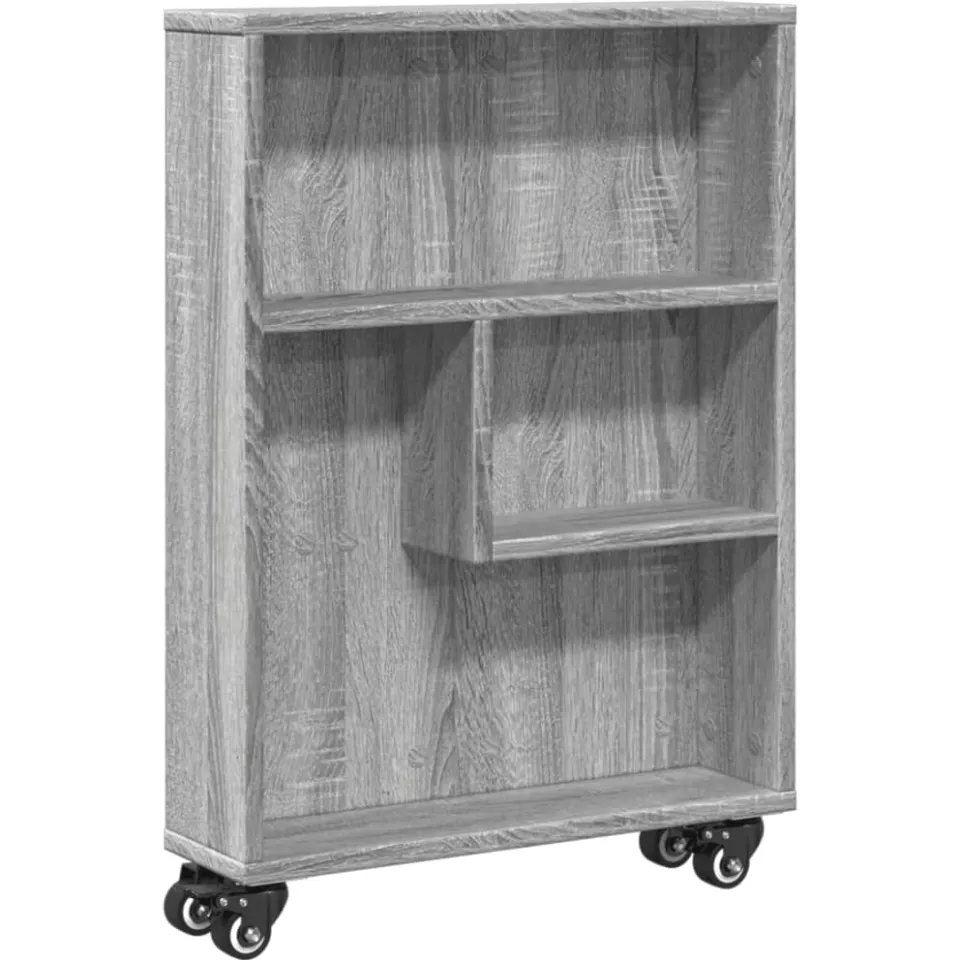 vidaXL Opbergtrolley smal 48x13x68 cm bewerkt hout grijs sonoma eiken