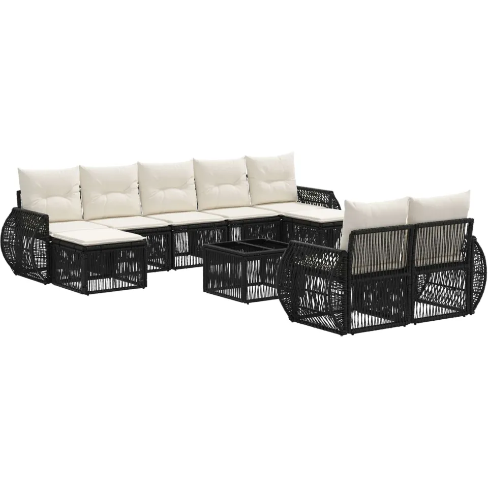 vidaXL Tuinbankenset 10 st Zwart en Cream Wit poly rattan, foto 3