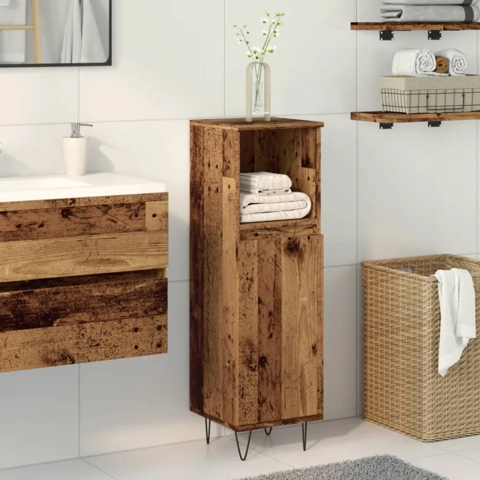 vidaXL Badkamerkast 30x30x100 cm bewerkt hout oud houtkleurig bruin, foto 2