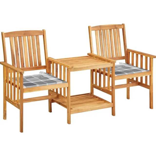 vidaXL Tuinstoelen met tafeltje en kussens massief acaciahout Grijs