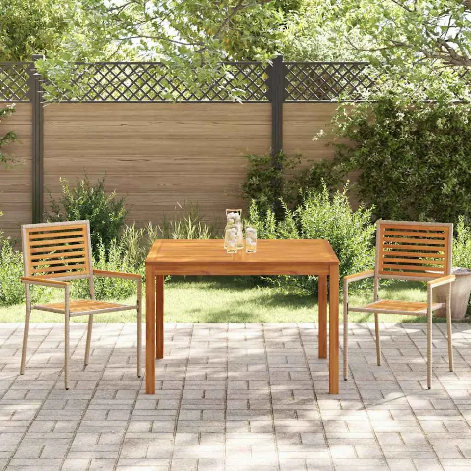 vidaXL Tuin eettafelset 3 st Beige Massief Acaciahout, foto 3