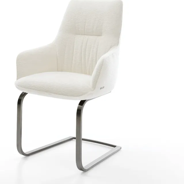 DELIFE Sledestoel Zelia-Flex met armleuning sledemodel vlak grafiet bouclé zacht beige pocketveer kern