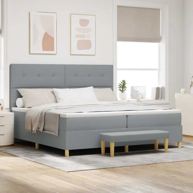 vidaXL Boxspring bed met hoofdeinde Lichtgrijs 200 x 200 cm Stof