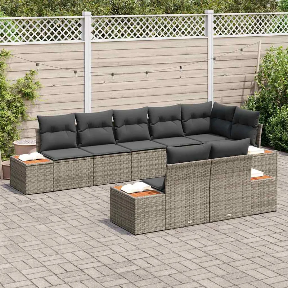 vidaXL Tuinbankenset 8 st Grijs Poly riet, foto 3