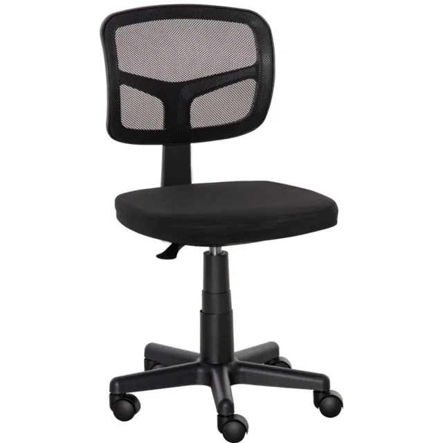 OKWISH Bureaustoel 43 X 48 X 77,5 89,5 Cm - Ergonomisch Met Verstelbare Zithoogte - Draaibaar Met Wielen - Ruimtebesparend Zonder Armleuningen - Stof - Zwart