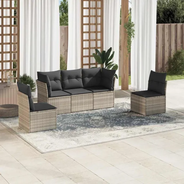 vidaXL 5-delige Loungeset met kussens poly rattan lichtgrijs grijs, foto 2